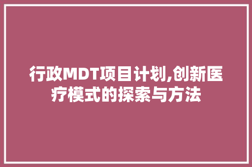 行政MDT项目计划,创新医疗模式的探索与方法