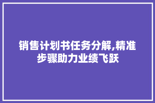销售计划书任务分解,精准步骤助力业绩飞跃