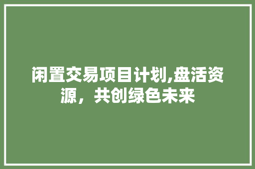闲置交易项目计划,盘活资源，共创绿色未来
