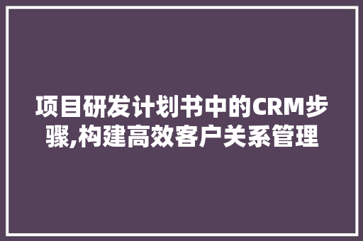 项目研发计划书中的CRM步骤,构建高效客户关系管理新篇章