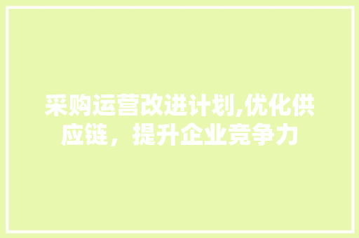 采购运营改进计划,优化供应链，提升企业竞争力
