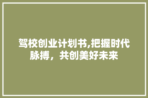 驾校创业计划书,把握时代脉搏，共创美好未来