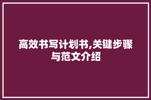 高效书写计划书,关键步骤与范文介绍 汉字拼音