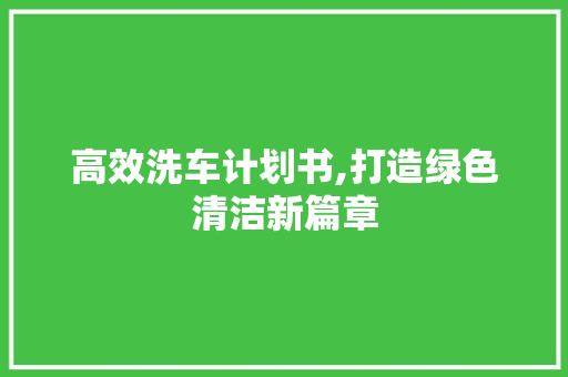 高效洗车计划书,打造绿色清洁新篇章