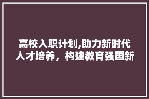 高校入职计划,助力新时代人才培养，构建教育强国新篇章