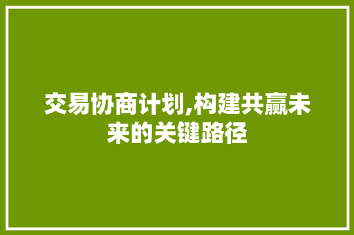 交易协商计划,构建共赢未来的关键路径
