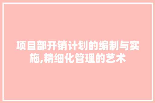 项目部开销计划的编制与实施,精细化管理的艺术