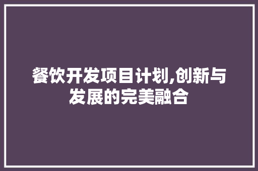 餐饮开发项目计划,创新与发展的完美融合