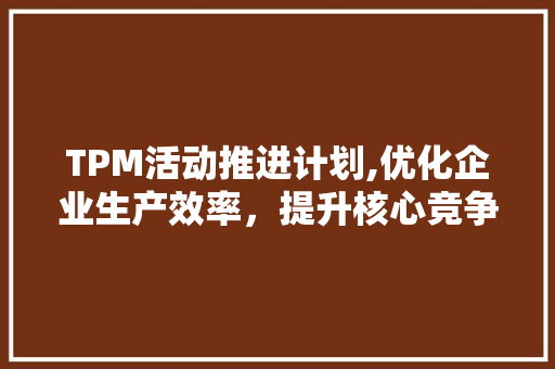 TPM活动推进计划,优化企业生产效率，提升核心竞争力