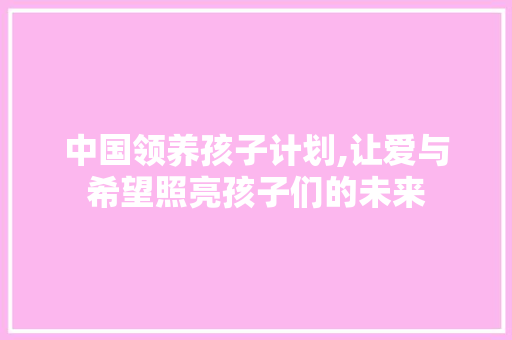 中国领养孩子计划,让爱与希望照亮孩子们的未来