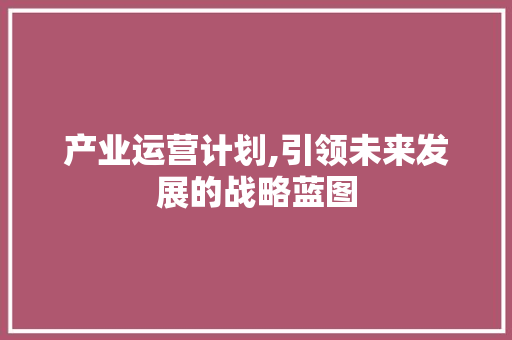 产业运营计划,引领未来发展的战略蓝图