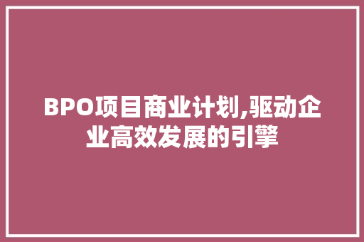 BPO项目商业计划,驱动企业高效发展的引擎