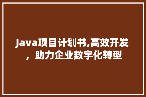 Java项目计划书,高效开发，助力企业数字化转型