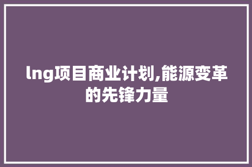 lng项目商业计划,能源变革的先锋力量
