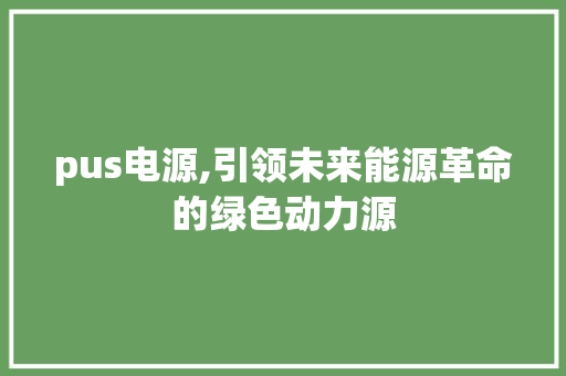 pus电源,引领未来能源革命的绿色动力源