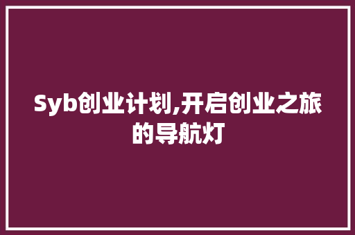 Syb创业计划,开启创业之旅的导航灯