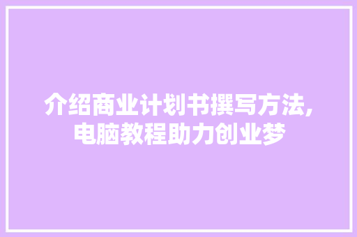 介绍商业计划书撰写方法,电脑教程助力创业梦