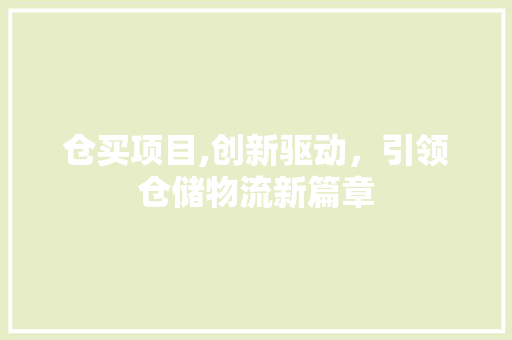 仓买项目,创新驱动，引领仓储物流新篇章