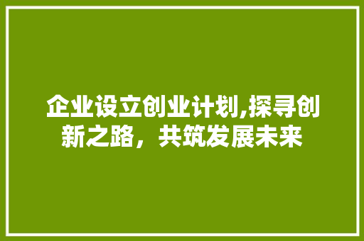 企业设立创业计划,探寻创新之路，共筑发展未来
