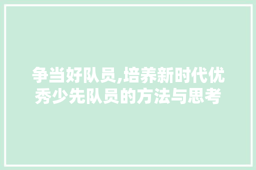 争当好队员,培养新时代优秀少先队员的方法与思考