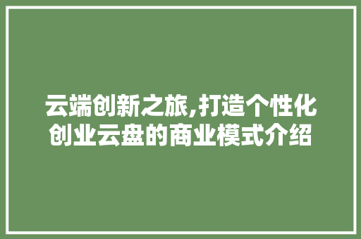 云端创新之旅,打造个性化创业云盘的商业模式介绍