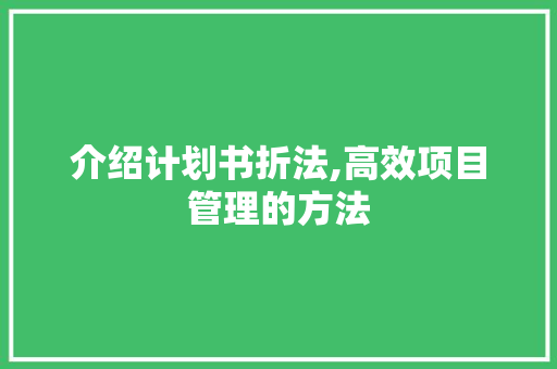 介绍计划书折法,高效项目管理的方法