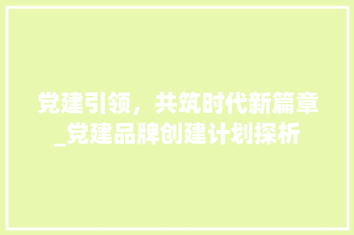 党建引领，共筑时代新篇章_党建品牌创建计划探析 汉字拼音