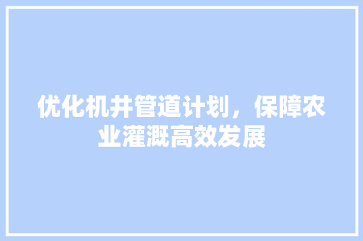 优化机井管道计划，保障农业灌溉高效发展