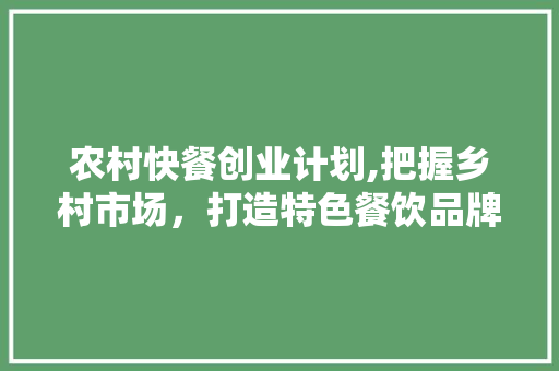 农村快餐创业计划,把握乡村市场，打造特色餐饮品牌
