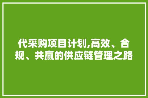 代采购项目计划,高效、合规、共赢的供应链管理之路