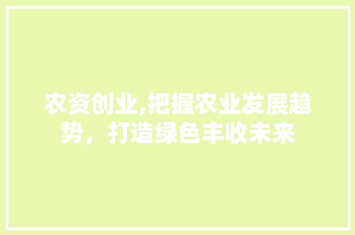 农资创业,把握农业发展趋势，打造绿色丰收未来