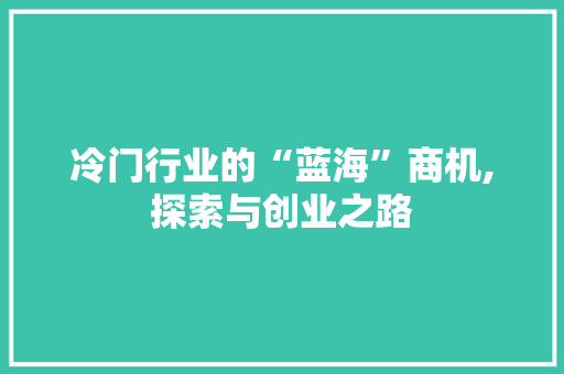 冷门行业的“蓝海”商机,探索与创业之路