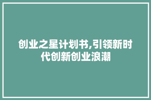 创业之星计划书,引领新时代创新创业浪潮
