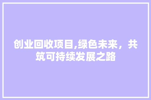 创业回收项目,绿色未来，共筑可持续发展之路