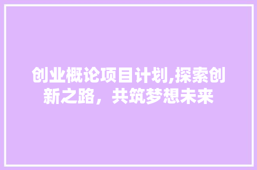 创业概论项目计划,探索创新之路，共筑梦想未来