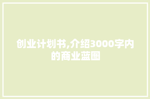 创业计划书,介绍3000字内的商业蓝图