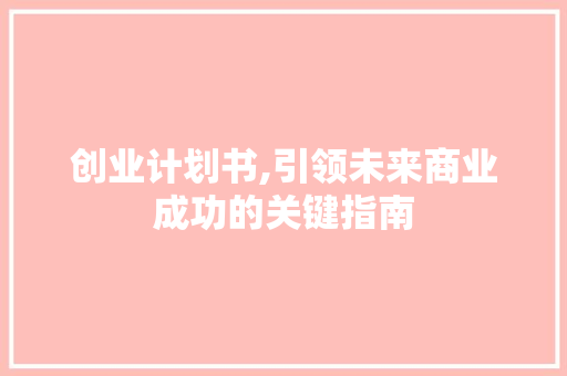 创业计划书,引领未来商业成功的关键指南