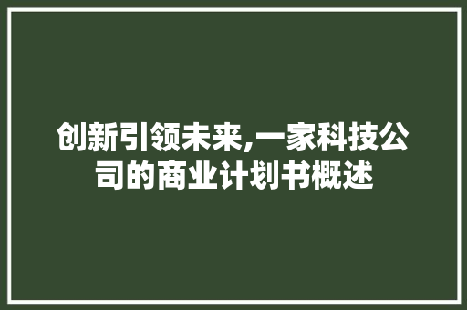创新引领未来,一家科技公司的商业计划书概述