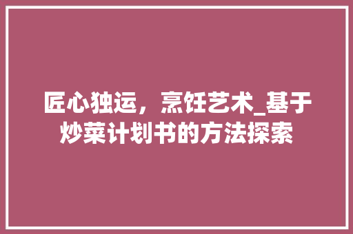 匠心独运，烹饪艺术_基于炒菜计划书的方法探索
