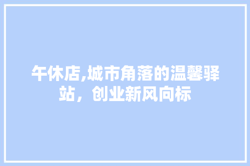 午休店,城市角落的温馨驿站，创业新风向标