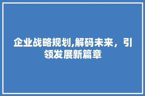 企业战略规划,解码未来，引领发展新篇章