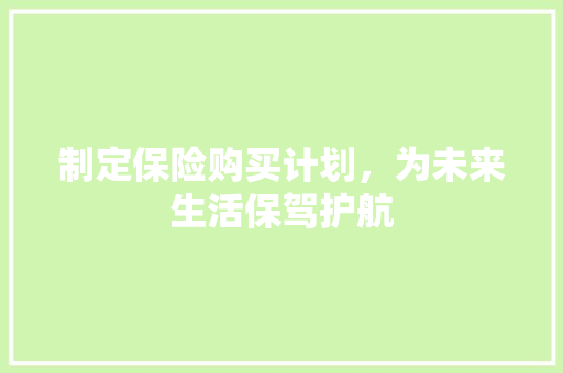 制定保险购买计划，为未来生活保驾护航