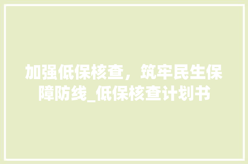 加强低保核查，筑牢民生保障防线_低保核查计划书