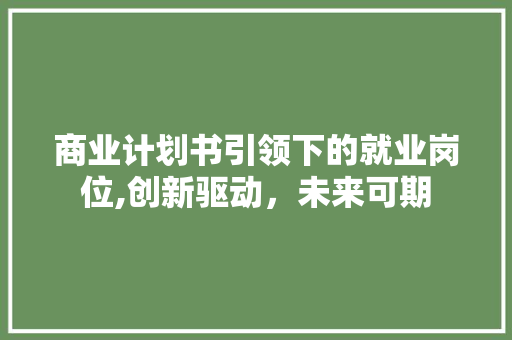 商业计划书引领下的就业岗位,创新驱动，未来可期