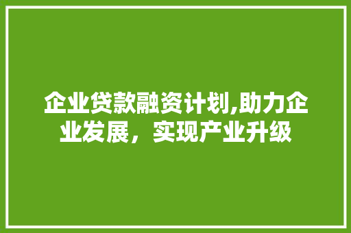 企业贷款融资计划,助力企业发展，实现产业升级