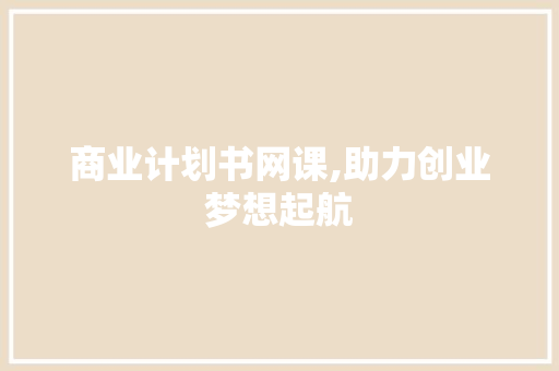 商业计划书网课,助力创业梦想起航