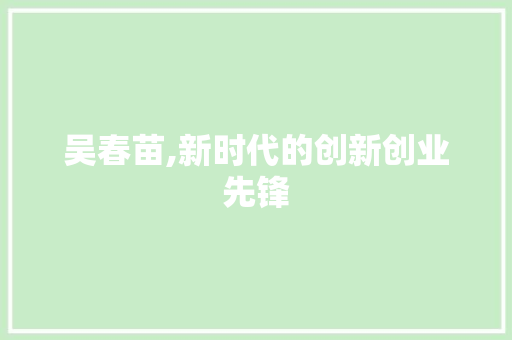 吴春苗,新时代的创新创业先锋