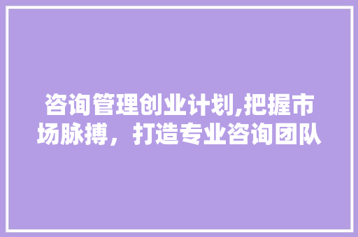 咨询管理创业计划,把握市场脉搏，打造专业咨询团队