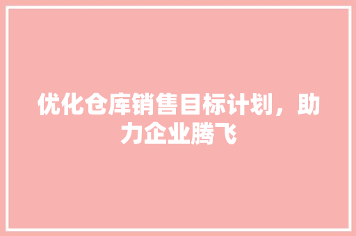 优化仓库销售目标计划，助力企业腾飞