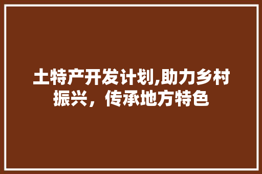 土特产开发计划,助力乡村振兴，传承地方特色